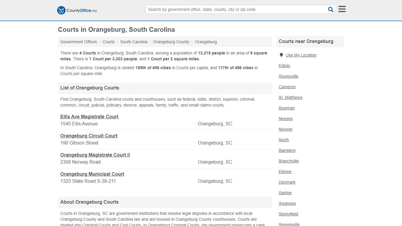 Courts - Orangeburg, SC (Court Records & Calendars) - County Office